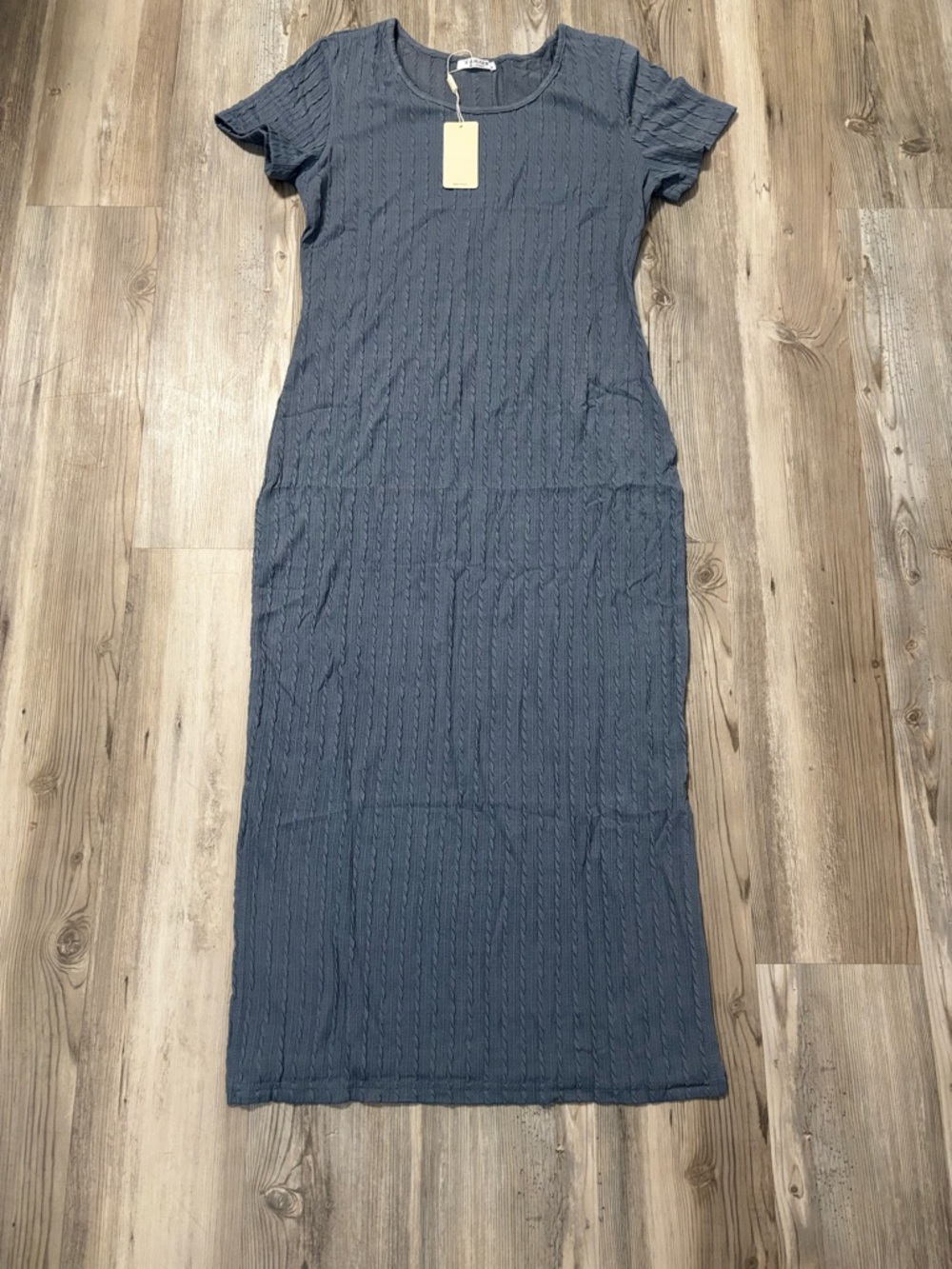 Ekouaer Blue Ribbed Knit Midi Dress NWT Stretch Bodycon Casual Chic Size M